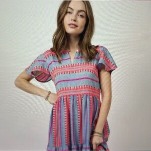 Like New Uncle Frank Vibrant Blue and Pink Jacquard Midi Dress - Size M